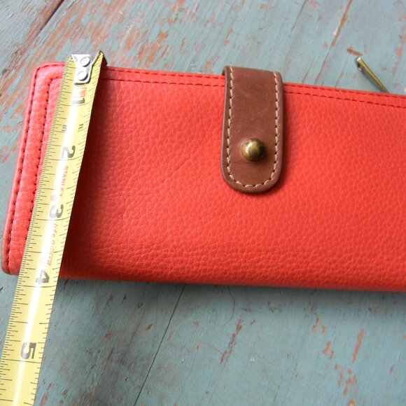 Fossil Keely Tab Clutch Wallet Coral/BROWN LEATHER LARGE - Picture 3 of 9